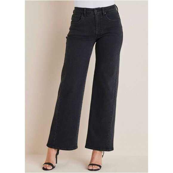 Venus Wide Leg Jeans Solid Black High Rise Stretch Pockets Size Petite 6P NWT - Picture 1 of 10
